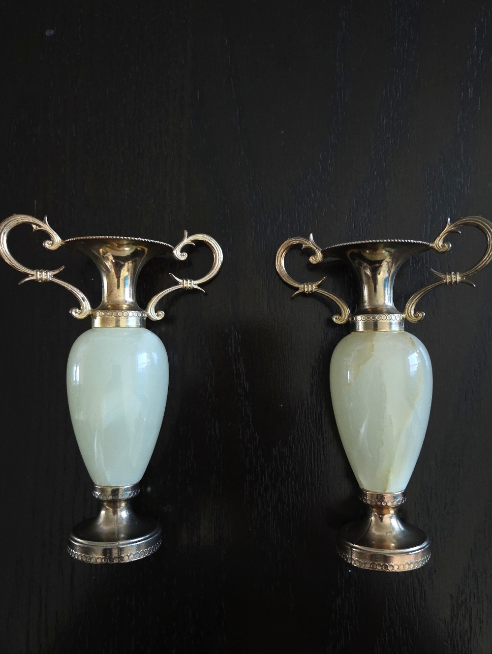 Italian Brass And Onyx Amphora Vases